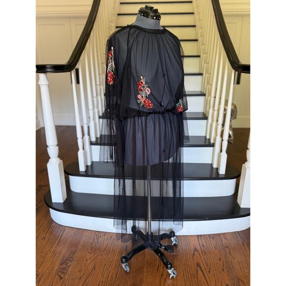 ZARA Sequin Black Tulle Overlay Dress Party Club Festival Rave Boho WhimsyGoth - Picture 9 of 12